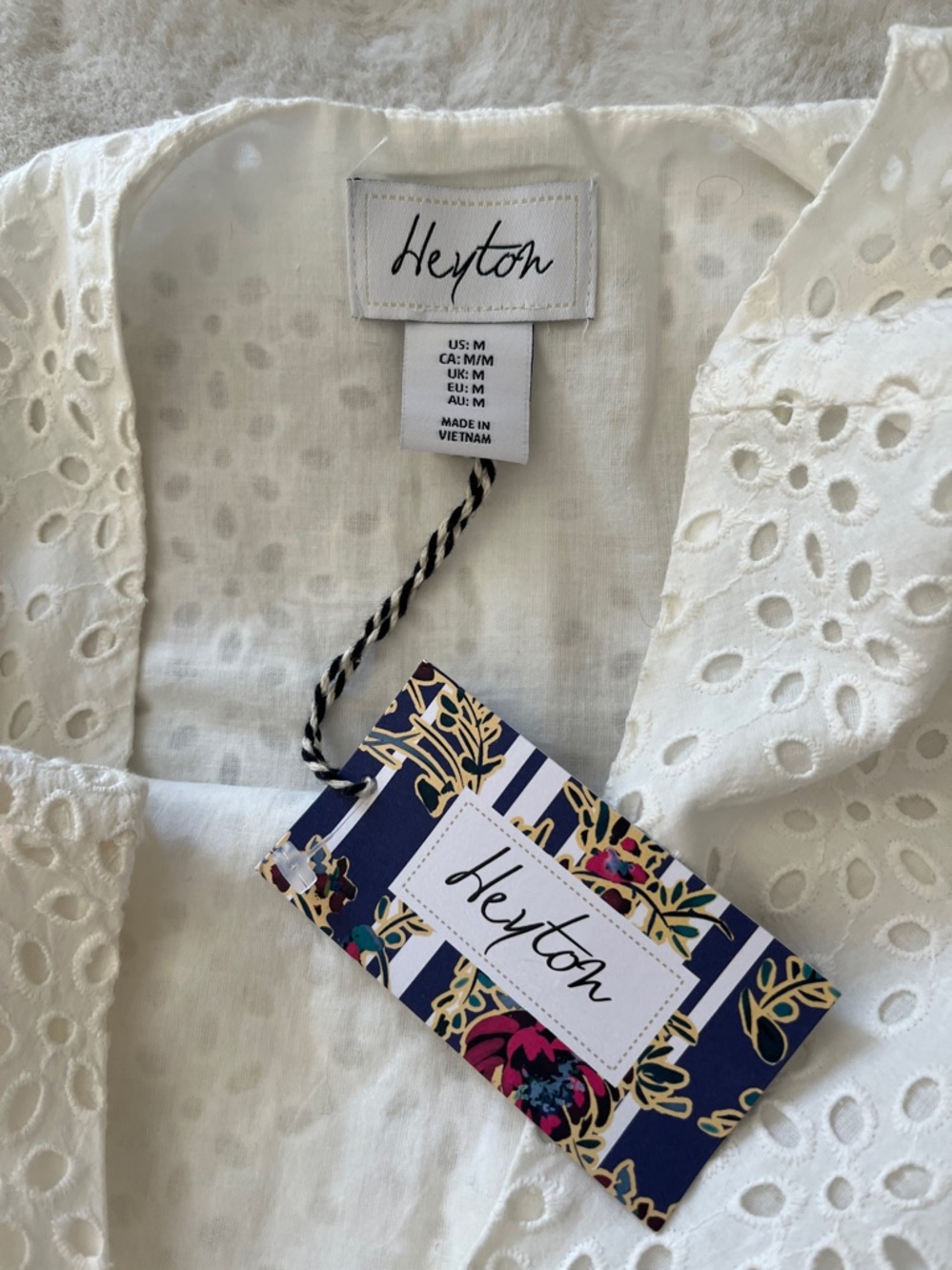 New! Heyton‎ Eyelet Dress Cotton White Lined Size Medium NWT - Picture 7 of 14